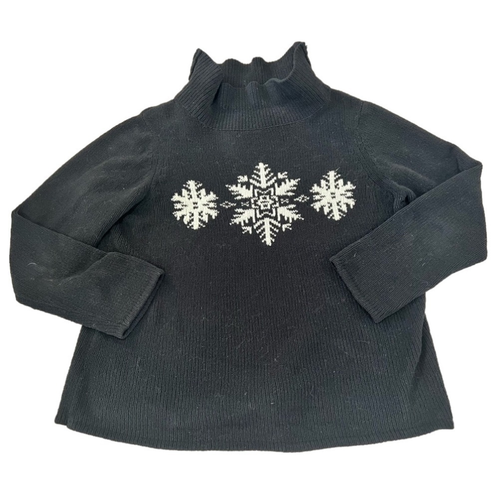 Basic Additions Black Holiday sweater w/ white snowflake design, size large